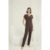 Kısa Kollu Ve Dantelli V Yaka Pijama Takımı