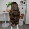 Koyu Kestane Karamel Işıltılı Fiber Sentetik Geniş Dalgalı Tül Peruk
