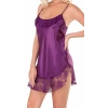 Mor Saten Mini Gecelik Zarif Kadın Gece Elbisesi