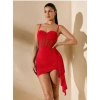 Özel Şık Tasarım Kırmızı Korse Görünümlü Mini Club Elbisesi