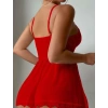 Özel Tasarım Kırmızı Dantel İşlemeli Tül Fantezi Gecelik
