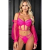Pembe Kolları Tül Detaylı Jartiyer Takım Kadın İç Giyim