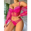 Pembe Kolları Tül Detaylı Jartiyer Takım Kadın İç Giyim
