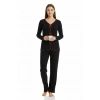 Premium Kadın 4’lü Fitilli Set – Siyah Kırmızı Biyeli (pijama Üst, Pantolon, Bikini Takımı)