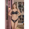 Simli Straplez Lotus Sütyen Ve Slip Külot Takım Siyah