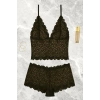 Siyah Dantel Bralet Şort Takımı Askılı Şık Kadın Ev Giyim