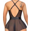 Siyah Dantel İşlemeli Kurdelalı Fantezi Tül Babydoll