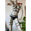 Siyah Deri Fantezi Jartiyer Harness Takım - APFT455