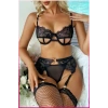Siyah Midye Seksi Jartiyer Takım