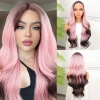 Siyah Pembe Ombre Fiber Sentetik Tül Peruk
