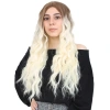 Su Dalgası Uzun Perçemsiz Fiber Sentetik Peruk - Kumral / Platin Ombreli