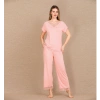 Viskon Şık Tasarım Dantel İşlemeli Açık Pembe Kısa Kol Pijama Takımı