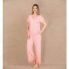 Viskon Şık Tasarım Dantel İşlemeli Açık Pembe Kısa Kol Pijama Takımı