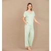 Viskon Şık Tasarım Dantel İşlemeli Açık Yeşil Kısa Kol Pijama Takımı
