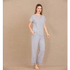 Viskon Şık Tasarım Dantel İşlemeli Gri Kısa Kol Pijama Takımı