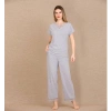 Viskon Şık Tasarım Dantel İşlemeli Gri Kısa Kol Pijama Takımı