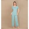 Viskon Şık Tasarım Dantel İşlemeli Mint Yeşil Kısa Kol Pijama Takımı