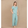 Viskon Şık Tasarım Dantel İşlemeli Mint Yeşil Kısa Kol Pijama Takımı