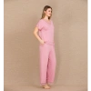 Viskon Şık Tasarım Dantel İşlemeli Pembe Kısa Kol Pijama Takımı