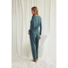 Yakası Omzu Ve Paçası Dantelli Boydan Düğmeli Pijama Takımı