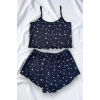 Yıldız Desenli Lacivert Şortlu Pijama Takımı