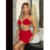 Zincir Detaylı Göğüs Dekolteli Kırmızı Mini Club Elbisesi