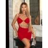Zincir Detaylı Göğüs Dekolteli Kırmızı Mini Club Elbisesi