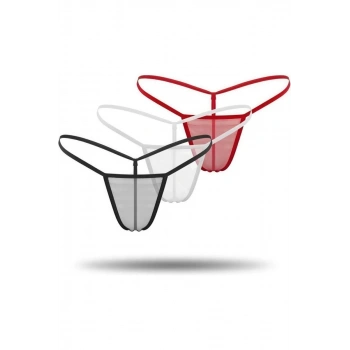 3lü Renkli Transparan Tül String Tanga Brf0369
