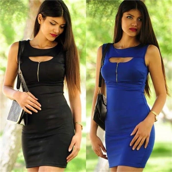 B101283 Fermuar Detaylı Mini Elbise