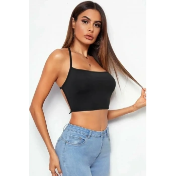 Bacio Kadın Sırtı Açık Siyah Belden Bağlamalı Crop Büstiyer BC5441