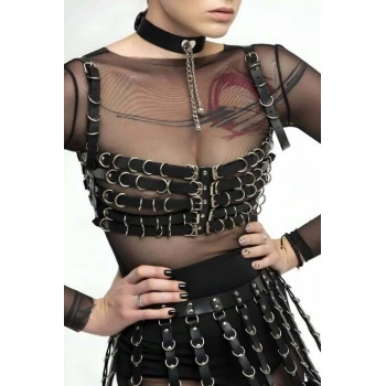 Beşli Göğüs Bağlamalı Ve Etek Deri Harness - Brf891