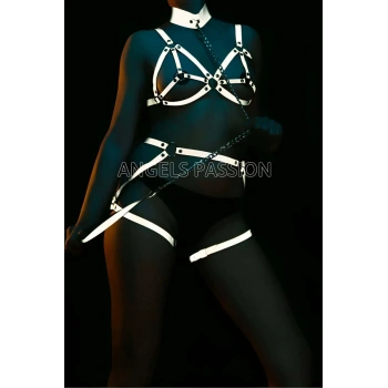 Beyaz Reflektörlü Tasmalı Seksi Harness Takım - APFT311