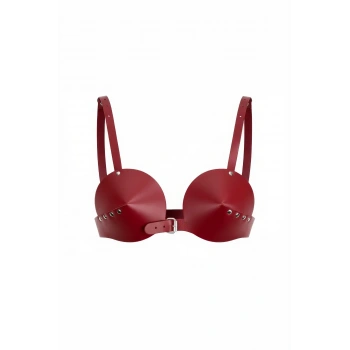 Bordo Göğüs Harness Konik Kaplı Deri Büstiyer - Brf250