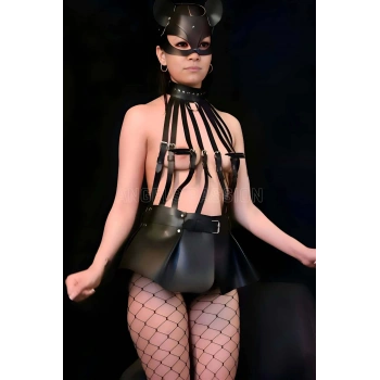 Büstiyer Ve Choker Görünümlü Şık Etek Harness - Brf998