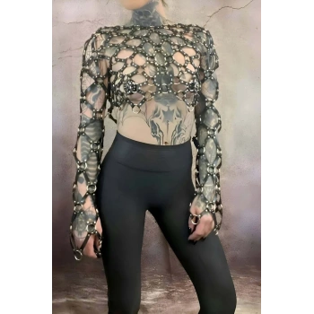 Çapraz Tasarım Uzun Kollu Deri Crop Bağlamalı Büstiyer Harness- APFT1076