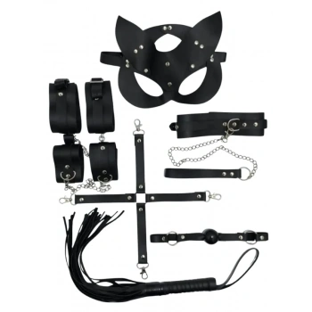 Censan 7 Parça Fetiş Esaret Seti Siyah Kedi Maskeli