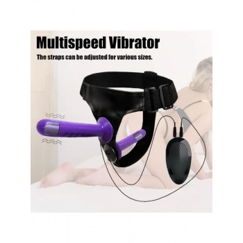 Censan Mor Double Dong Titreşimli Belden Bağlamalı Çift Taraflı Bisex Dildo Vibratör