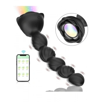 Censan Telefon Kontrollü Haley Rose Pulled Beads Anal Plug – Siyah