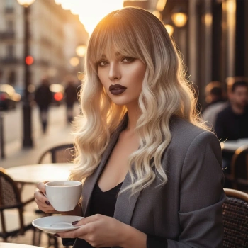 Dalgalı Kısa Perçemli Fiber Sentetik Peruk - Kahve / Platin Ombreli