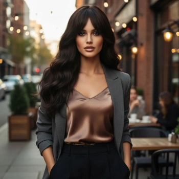 Dalgalı Perçemli Fiber Sentetik Orta Boy Peruk - Kahverengi