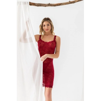 Devore Transparan Babydoll String Takım Bordo