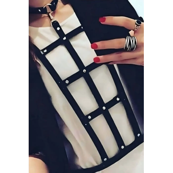 Dikdörtgen Detaylı Şık Deri Harness - APFT4