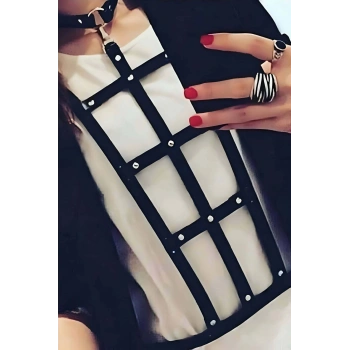 Dikdörtgen Detaylı Şık Deri Harness - Brf4