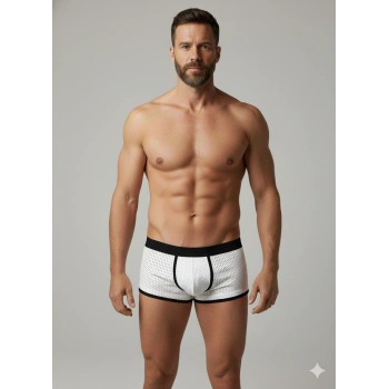 Erkek Beyaz Biyeli File Boxer
