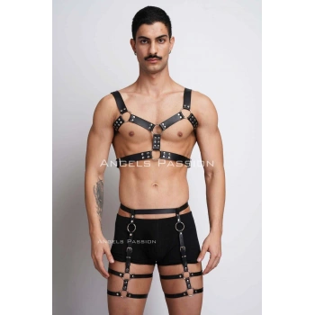 Erkek  Deri Göğüs Harness Ve Bacak Harness Takım - Brfm195