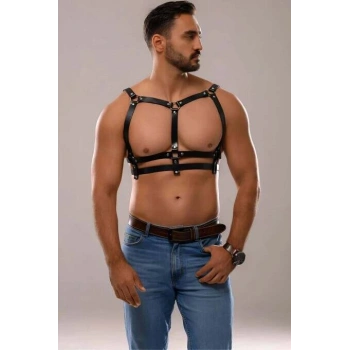 Erkek Deri Seksi Göğüs Harness - Brfm138