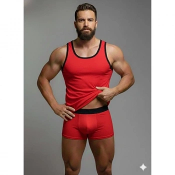Erkek Kırmızı Tank Top Boxer Takımı