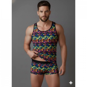 Erkek Renkli Tank Top Boxer Takımı
