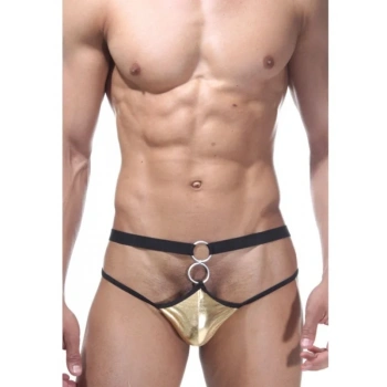 Fantezi Altın Önü Halkalı Seksi Erkek String-tanga