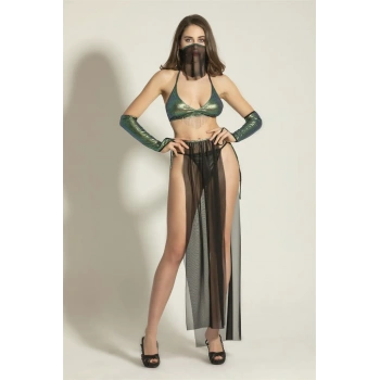 FANTEZİ DANSÖZ KOSTÜMÜ SİYAH/YEŞİL (MGP6456)